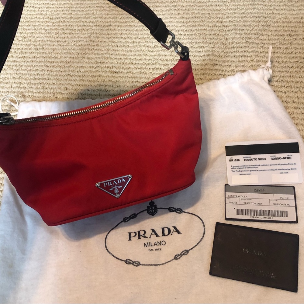Prada Cherry Red Nylon mini small hobo bag handbag